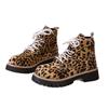 Women's Plus Size Leopard Print Combat Boots Fall New Platform Chunky Heel Lace-Up Non-Slip Fashion Boots