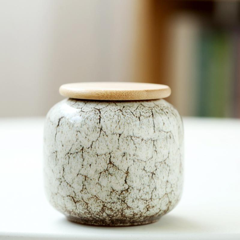 Kiln-changed Sealed Tank Ceramic Home Kitchen Jars Tea Packaging Storage Jar with Bamboo Cover Food Storage Jars