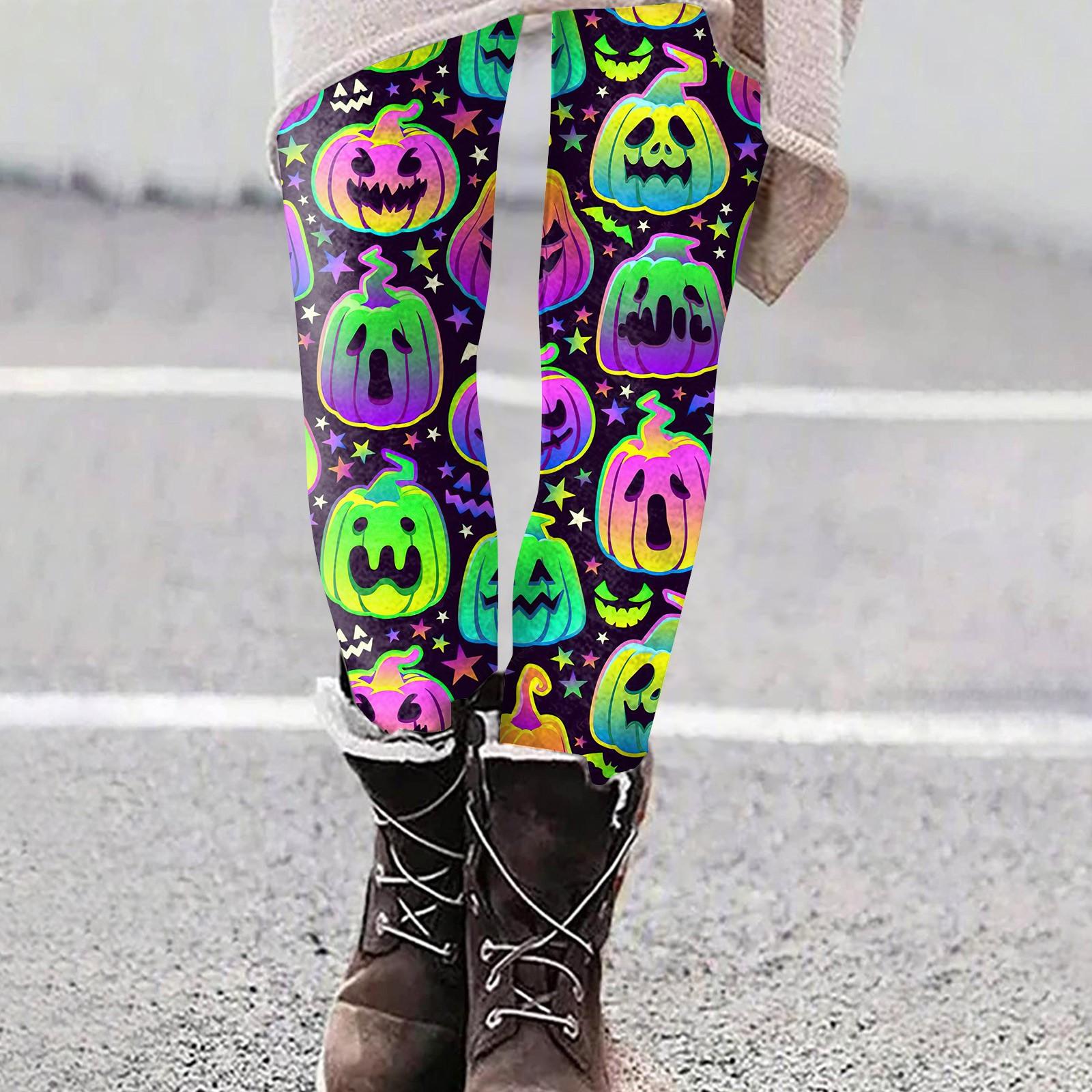 

Женские модные эластичные леггинсы с принтом на Хэллоуин, повседневные домашние брюки M фиолетовый