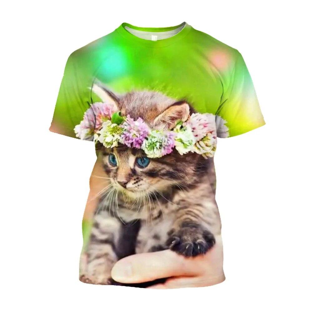 Cute Cat Printed Animal Large Size T-shirts Men Streetwear Korean Fashion Kawaii T-shirty Youth Clothing Tops