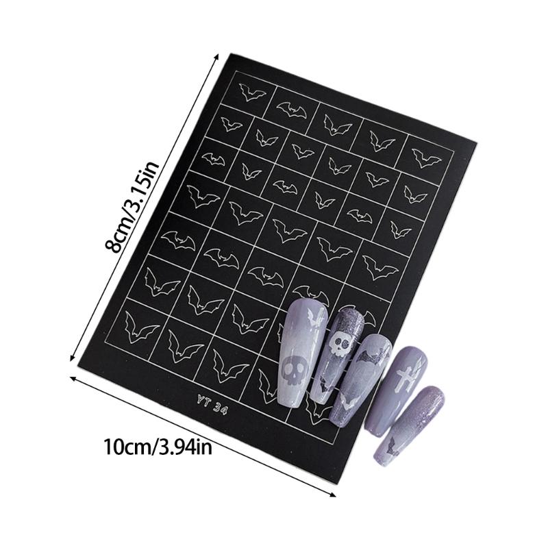 Nail Art Stickers Halloween Party Nail Designs With Spooky Skeleton Patterns Quick Apply Reusable Nail Decorations For Costume Event