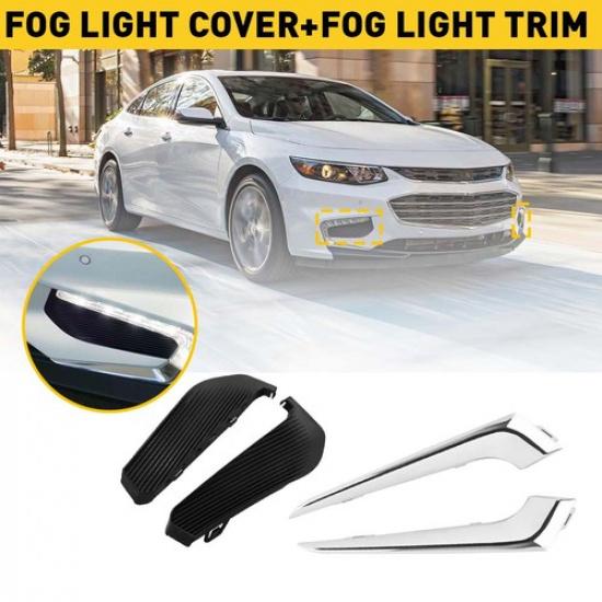 Front Bumper Fog Light Lamp Bezel Grille w/Cover Trim For Chevy Malibu 2016-2018