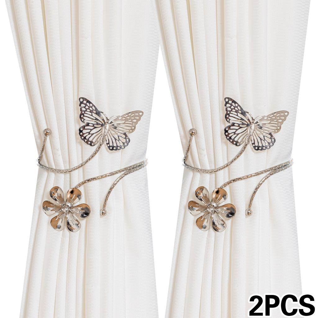 2pcs Elegant Butterfly & Floral Design Curtain Tiebacks - Minimalist Metal Curtain Holdbacks with Intricate Cut-Out Patterns for Bedroom