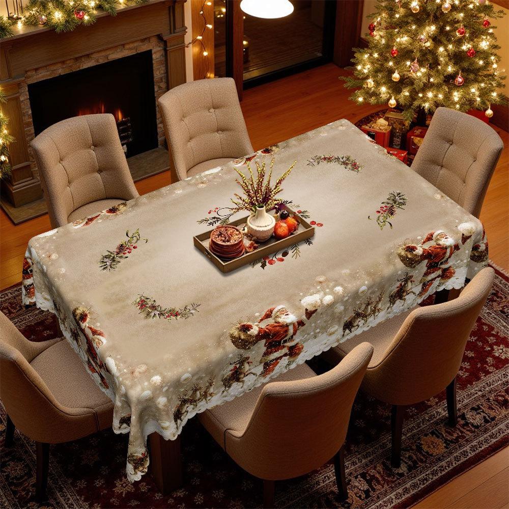 Christmas Retro Round Tablecloth, Santa Elk Table Cloth, Dining Room Decorative Cloth Rectangular Tablecloth