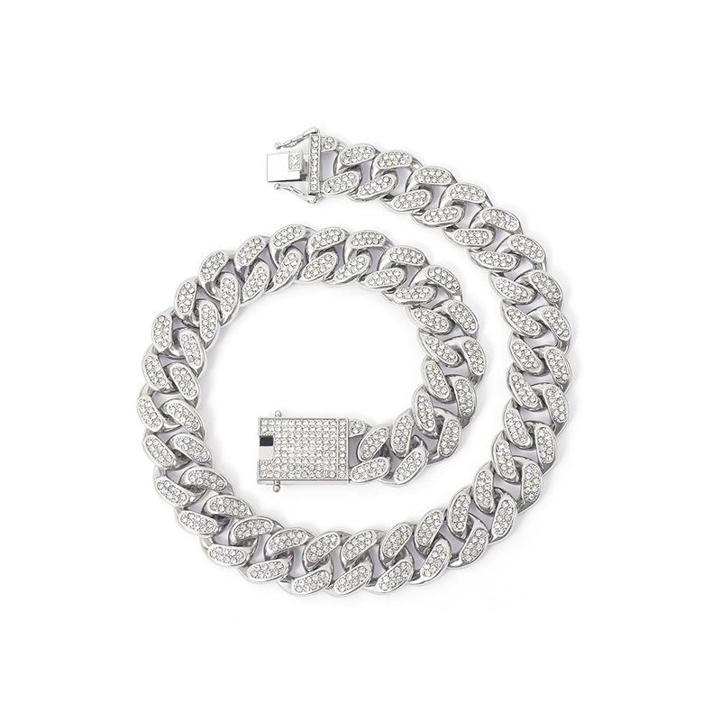 Hip Hop 20Mm Full Diamond Lines Men'S Necklace Exaggerated Personality Rap Rhinestone Chain Cuban Chain Necklace