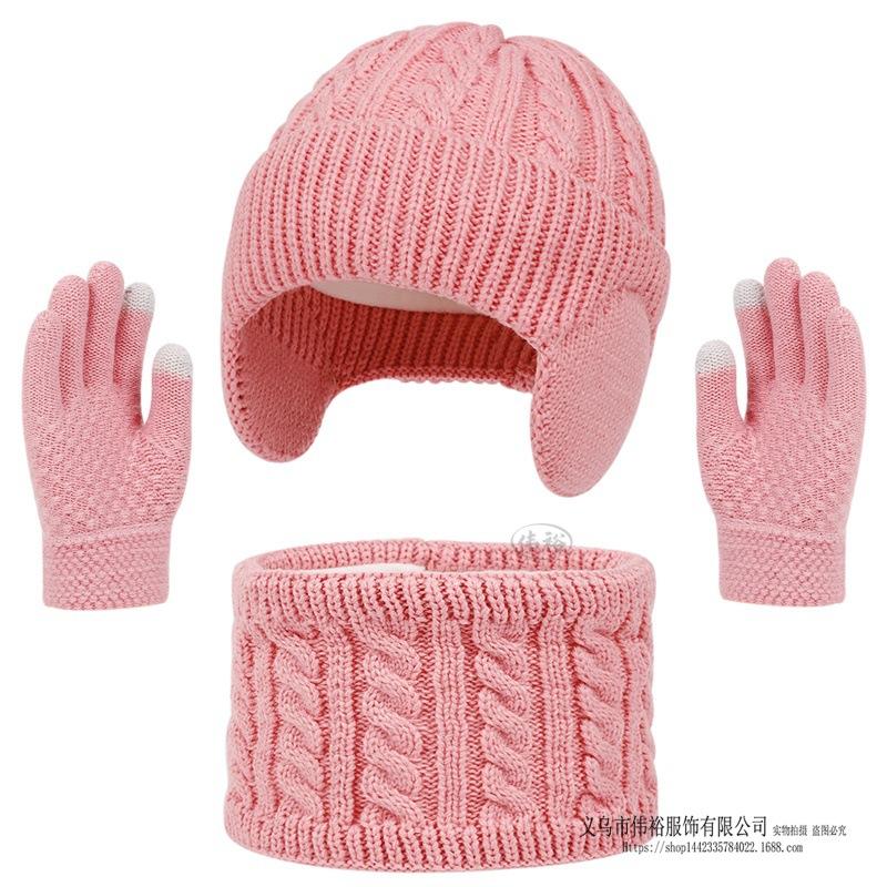 Dziecięcy Zimowy Ciepły Dzianinowy Zestaw Czapka z Pomponem Szalik Rękawiczki Zestaw 3 Szt. Lub Pojedyncza Czapka Beanie Wiatroodporna Ochrona Uszu Dla Chłopców Dziewczynek Zimna Pogoda Na Zewnątrz
