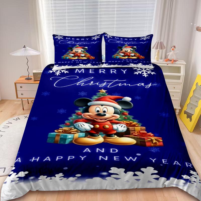 Christmas Mickey 3Pcs Duvet Cover Minnie Merry Christmas Cartoon Bedding Set Twin Full For Children Holiday Gifts Bedroom Decor