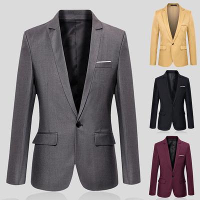 Flap Pockets Long Sleeve Men Blazer Casual Single Button Lapel Suit Jacket Male Clothing