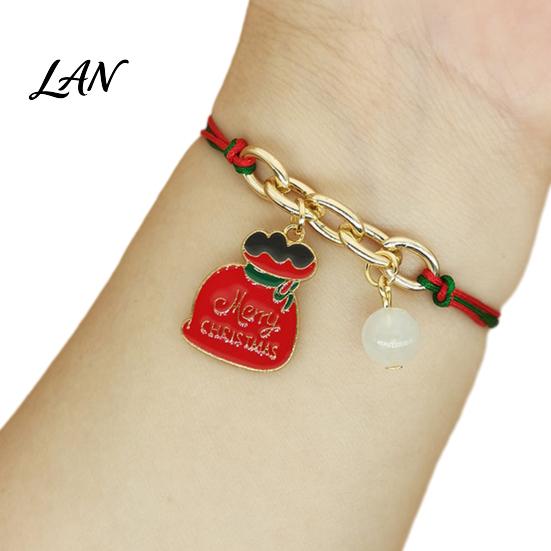 Christmas Party Favors Bracelets, Red Green String Bracelet, Adjustable Charm Bracelet Novelty Decorations with Glow in The Dark Bead for Women Girls