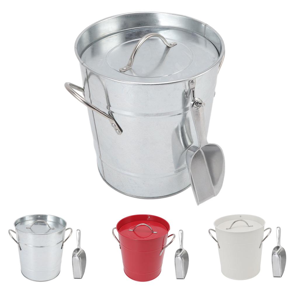 Ice Bucket Round with Ice Shovel Galvanized Sheet Plastic Beer Chiller Bin For Bar Home Restaurants Parties