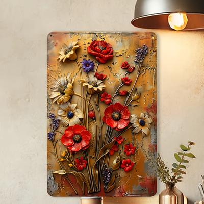 Placca in Latta Metallica Retro con Margherita Creativa, Interessante Decorazione Murale con Piante e Fiori, Decorazione Murale Retrò per Giardino Forestale
