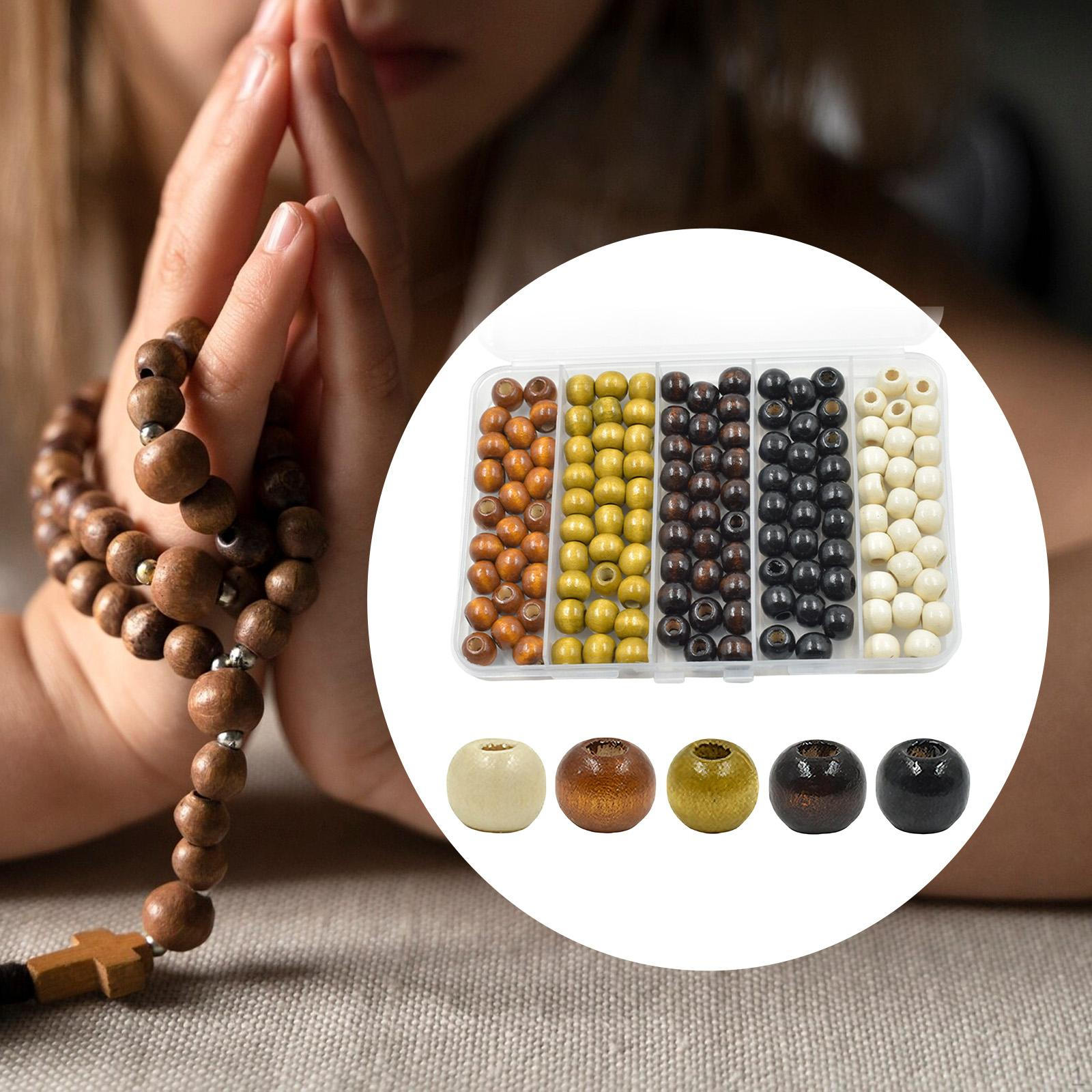 

140Pcs Large Hole Wood Beads Spacer Loose with Storage Box Assorted Round 4mm 10mm for Dreadlocks