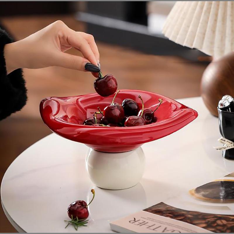European Ceramic Fruit Bowl Delicate Drain Fruit Basket Household Irregular Candy Snacks Sundries Storage Tray Dried Fruit Box
