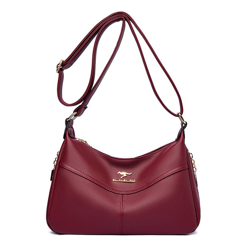 Women's Bag Summer New Large-capacity Soft Leather Messenger Bag Lychee Pattern Retro Fashion Shoulder Bag