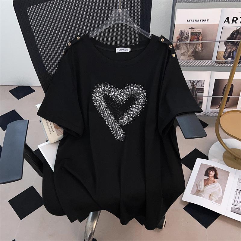 Plus Size Slimming Round Neck Short-Sleeve Mid-Length T-Shirt for Women (200-350 Jin)