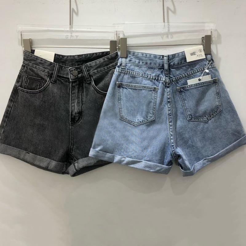 Classic and Minimalist Fashion Versatile Women's High Waist Loose Thin Summer Rolled Edge A Word Wide Leg Denim Shorts Individuality and Trendiness