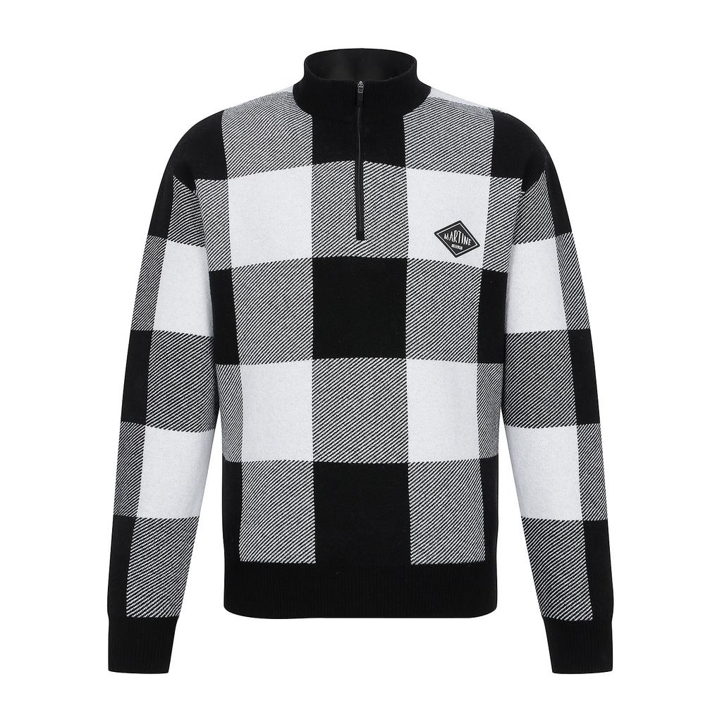 MARTINE GOLF Check Half Zip-Up Knit_Black (Men)