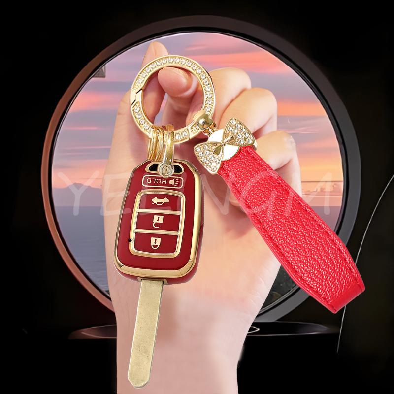 4 Button Shell Fob For Honda Accord Civic Crv Jazz Hr-V Hrv 2013 2014 Car Remote Key Cover Case Keychain Accessories