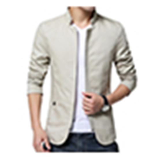 Casaco Blazer Casual Masculino Outono Cor Sólida Gola Alta Bolsos com Zíper Fino Slim