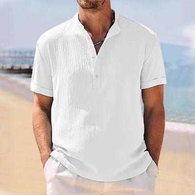 Summer Retro Loose Texture Woven Polo Shirt Retro Lapel T-shirt Breathable Short-sleeved Shirt