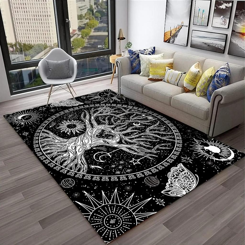 Rainbow Tree of Life Fantasy Rug Durable Floor Mat for Living Room Bedroom, Psychedelic Fantasy Home Decor Carpet