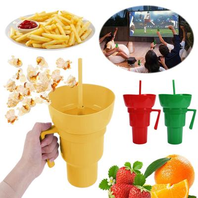 Snack- und Getränkebecher Wiederverwendbarer Popcornhalter mit Strohhalm Auslaufsicher 900ml Stadionbecher für Kino Reisen
