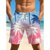 Men's 3D Printed Pink Coconut Tree Beach Pattern Quick Drying Swim Trunks - Casual Breathable Beach Shorts