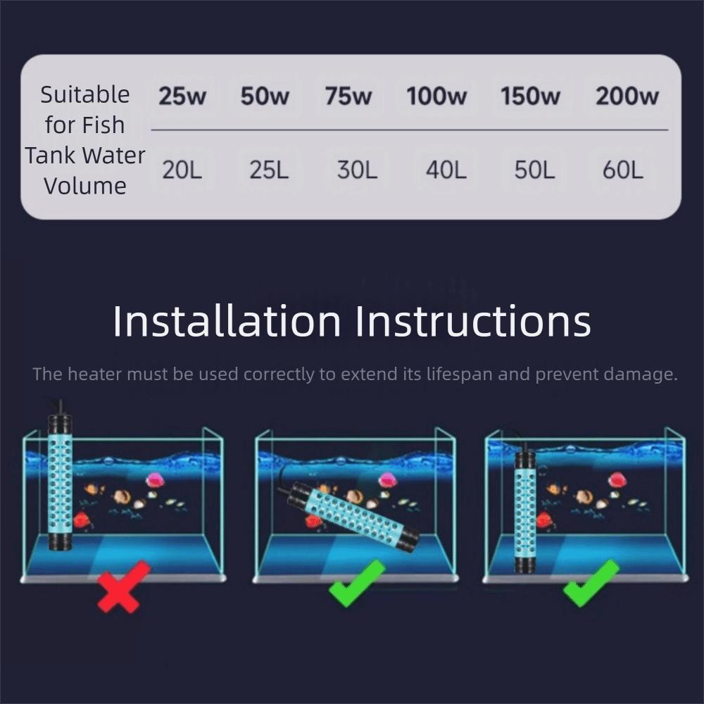 15-34°C Fish Tank Heating Rod LCD Display Adjustable Water Heating Rod Automatic Power Saving Turtle Tank Heating Rod Aquarium