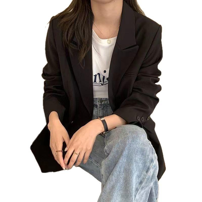 Womens Oversized Coffee Black Blazer Jacket Fall Casual Chic Office Wear Loose Fit Long Sleeve One Button