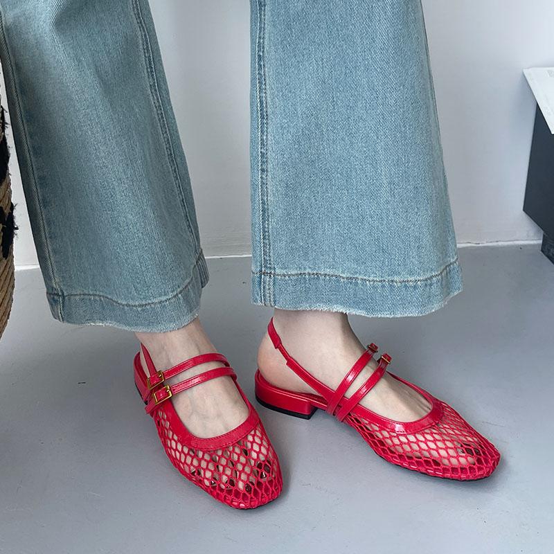 Fashion Big Size Fashion Mesh Women Flats Sandals Mules Shoes Spring Summer Breathable Female Shallow Footwear Ladies Flat Sandals Shoes