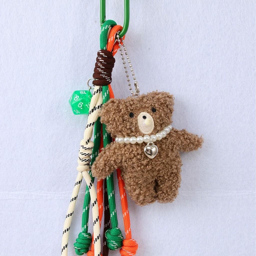 Cute Teddy Bear Plush Bag Charm With Handcrafted Knit Rope For Kids And Teens