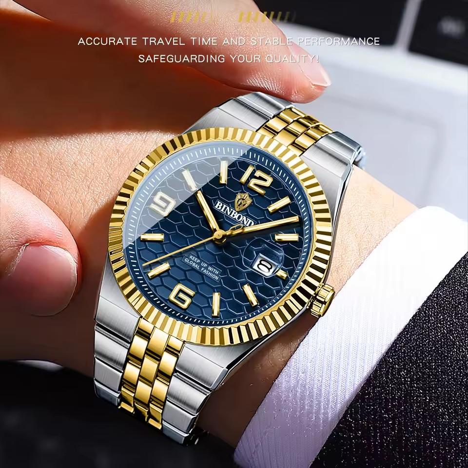 

Top Brand Luxury Men Quartz Watches Original Watch for Man Waterproof Luminous Date Week Stainless Steel Wristwatch синій