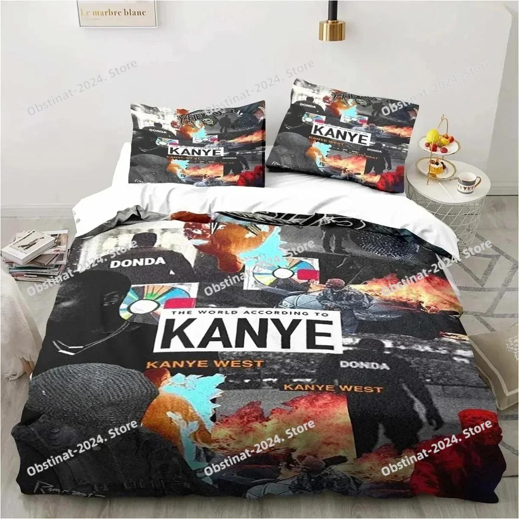Rapper Kanye West Povlečení Sada Přikrývka Sada do postele Povlak na přikrývku Povlak na polštář Přikrývka king Queen Size Chlapci Dospělí Sada povlečení