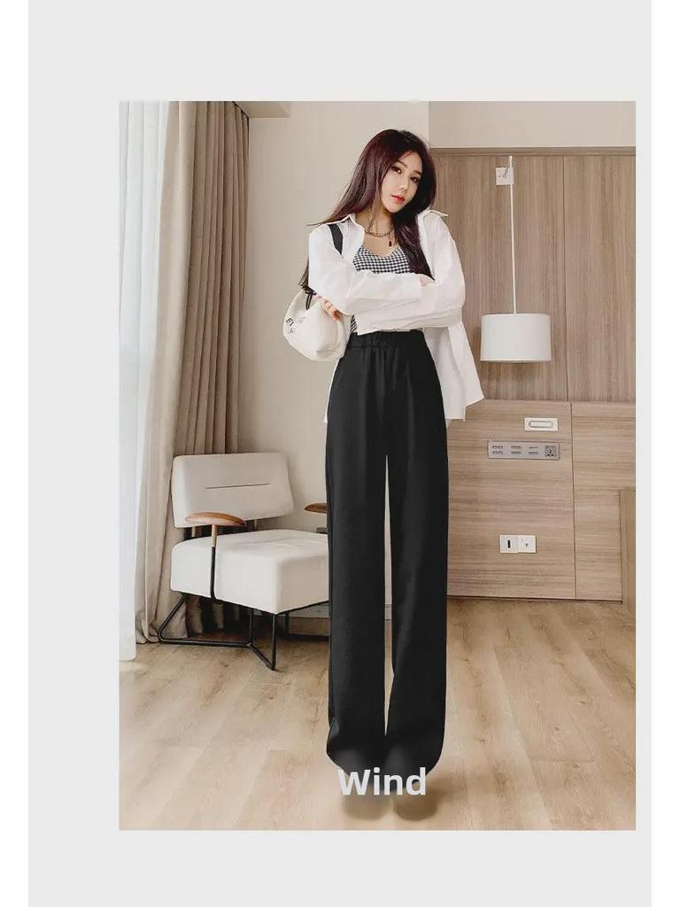 Pantaloni negri cu talie înaltă și picior larg pentru femei, pentru primăvară și vară