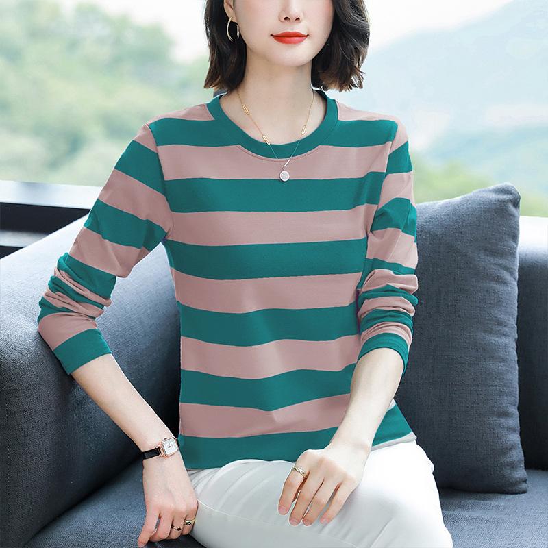 

Женская модная базовая рубашка большого размера, хлопковая футболка с длинными рукавами, базовая рубашка, весна и осень, свободные и модные топы 5XL size suggestion [181-100kg] розовый зеленый