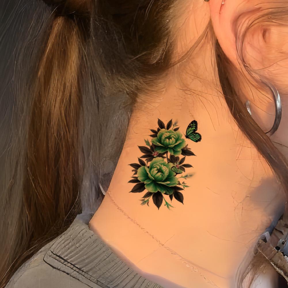 9pcs Temporary Tattoo Temporary tattoo stickers Green Roses Blue Flowers with Dragonfly for back arms Adult