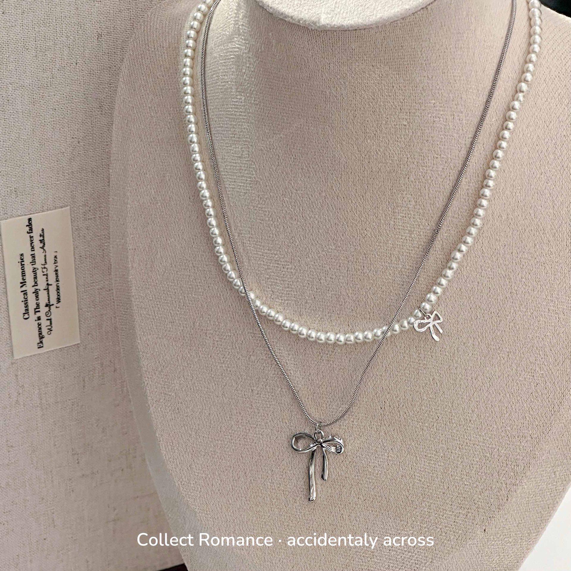 

Корейское ожерелье из жемчуга с двойным бантом: Элегантная, милая, нежная цепочка на ключицу для женщин