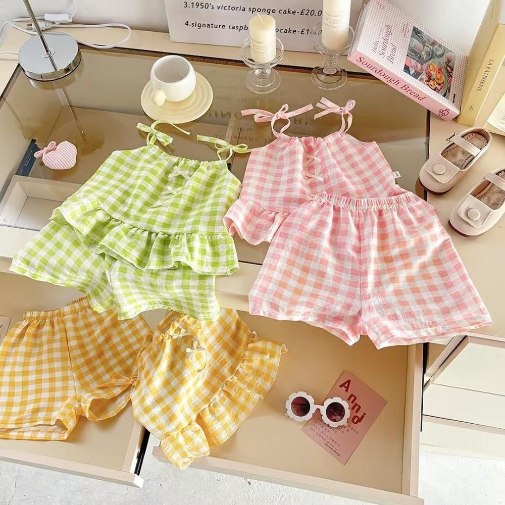 Thin Girls Kids Sling Shorts Set Bow Waistcoat Skirts Fashion Vest Skirt Summer