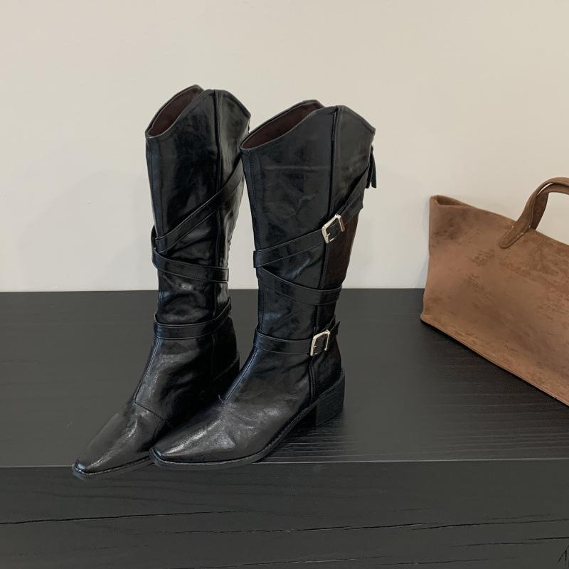 2025 new V-mouth elastic knee boots high heel boots high knight boots pointed boots 35