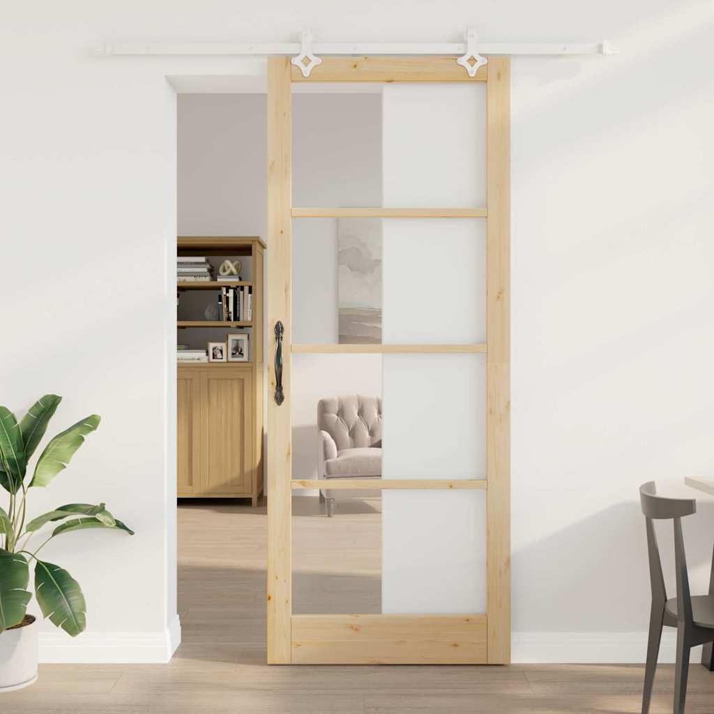 Sliding Door Natural 93 x 232 cm Solid Pine Wood and Glass