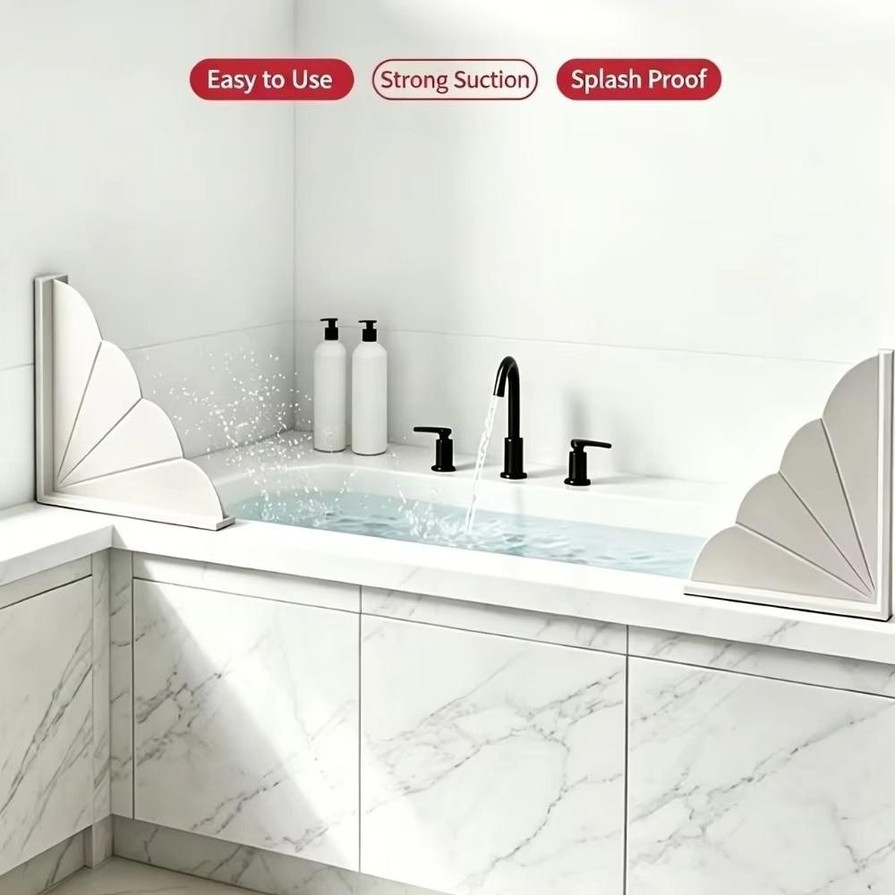 Silicone Bathtub Splash Guard Edge Protector Suction Cups Corner Water Barrier No-Drill Waterproof Water Stop Panel