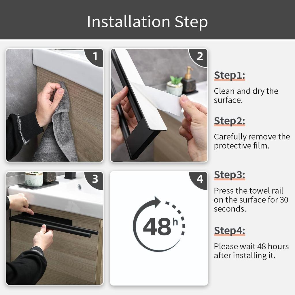 Stainless Steel Towel Rack No Drilling Towel Bar Bathroom Holder Self-adhesive Bathroom Kitchen Towel Hand Towel Rack Shelf