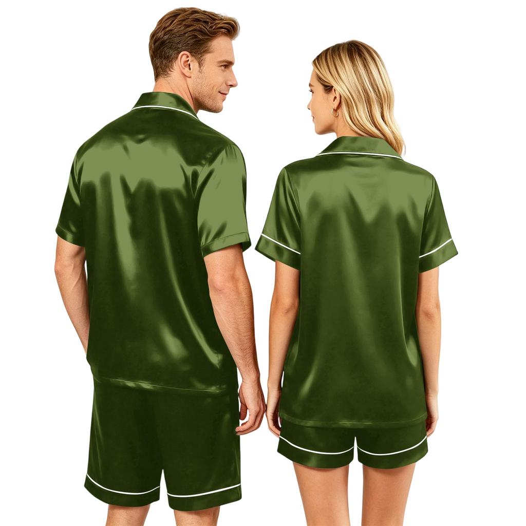 Couple Matching Pajama Set Short Sleeve Button Down Shirt And Shorts Sleepwear Soft Casual Loungewear S To XXXXL