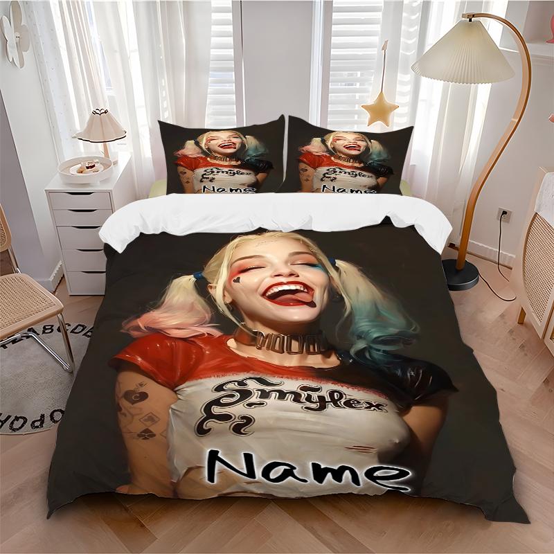 Custom Textile Harley Quinn Bedding 3 Piece Set HD Print Duvet Cover Pillowcases for Teens Adult Bedroom Decoration