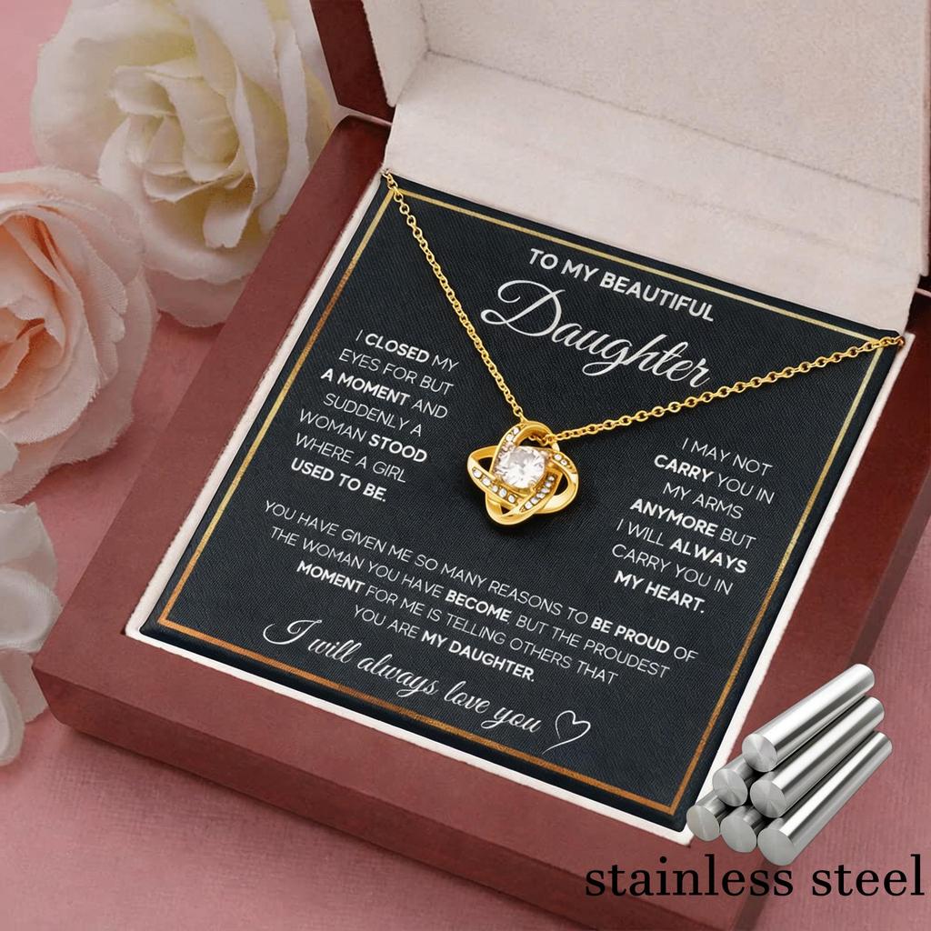 Stainless Steel Diamond Four-Leaf Clover Necklace, Non-Fading, Stylish Gift for Daughter