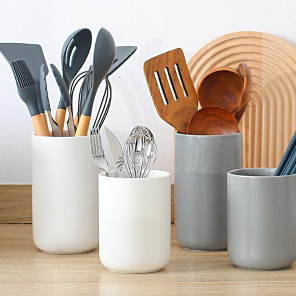 Matte Graue Keramik Küchenutensilienhalter 10,1cm Besteckaufbewahrungsbecher für Stäbchen & Löffel
