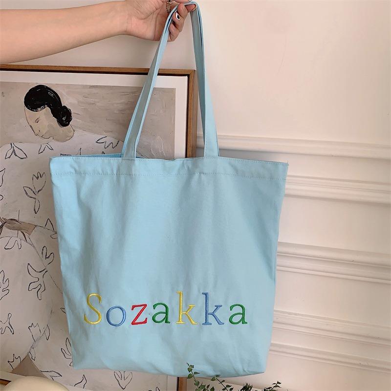 Canvas Bag Summer Embroidery Letters Large Capacity Tote Student Bag Class Bag Portable