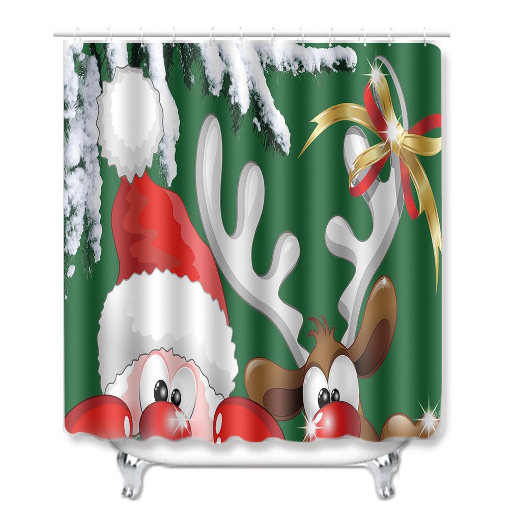 Christmas Shower Curtain Floor Mat Combination Four-Piece Set Bathroom Toilet Carpet Shower Room Mat Foot Mat