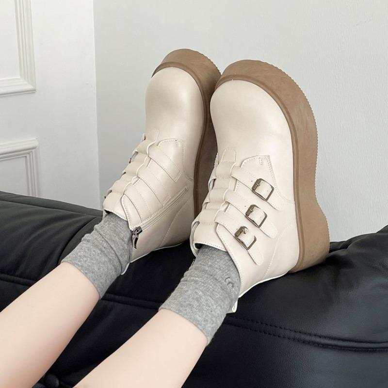 Fashion Retro British Style 2025 Autumn Fashion New Bohemian Style Big-head Ankle Boots Muffin Thick Soled Side Zipper Boots for Women