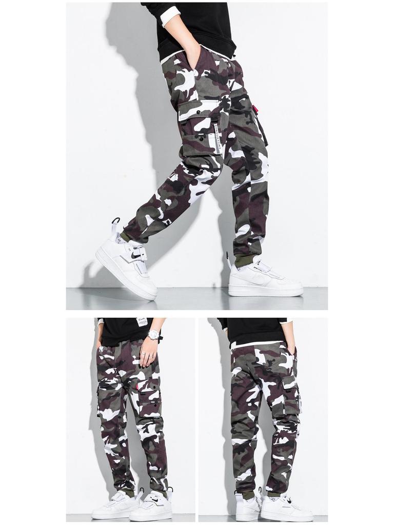 Japanese Style Men's Camouflage Overalls - Loose Casual Pants with Cuffs, Large Size for Teenagers